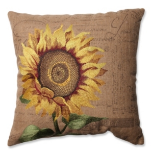 Pillow Perfect Sunflower Burlap 16.5" Throw Pillow In Tan