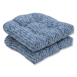 Pillow Perfect Printed 19" X 19" Tufted Outdoor Chair Pad Seat Cushion 2-pack In Blue Herringbone