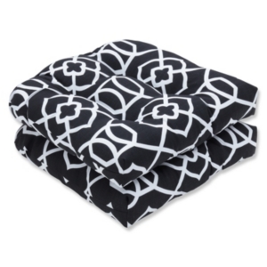 Pillow Perfect Printed 19" X 19" Tufted Outdoor Chair Pad Seat Cushion 2-pack In Black Trellis