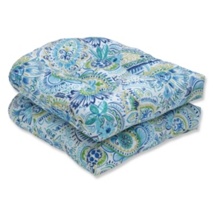 Pillow Perfect Printed 19" X 19" Tufted Outdoor Chair Pad Seat Cushion 2-pack In Blue Floral Paisley