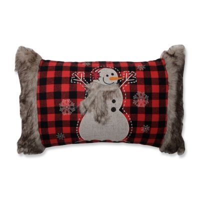 Pillow Perfect - Fur Snowman Oblong Red/Black Rectangular Throw Pillow