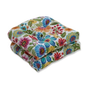 Pillow Perfect Printed 19" X 19" Tufted Outdoor Chair Pad Seat Cushion 2-pack In Rainbow Floral