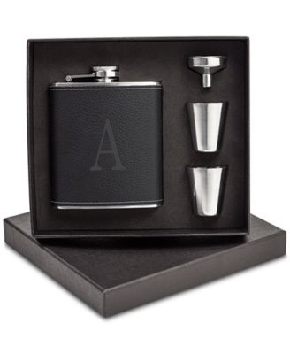 Cathy's Concepts - Personalized Black Leather Wrapped Flask Set