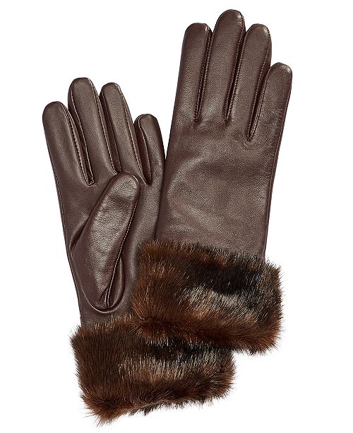 Charter Club Faux FurCuff Leather Tech Gloves, Created for Macy's