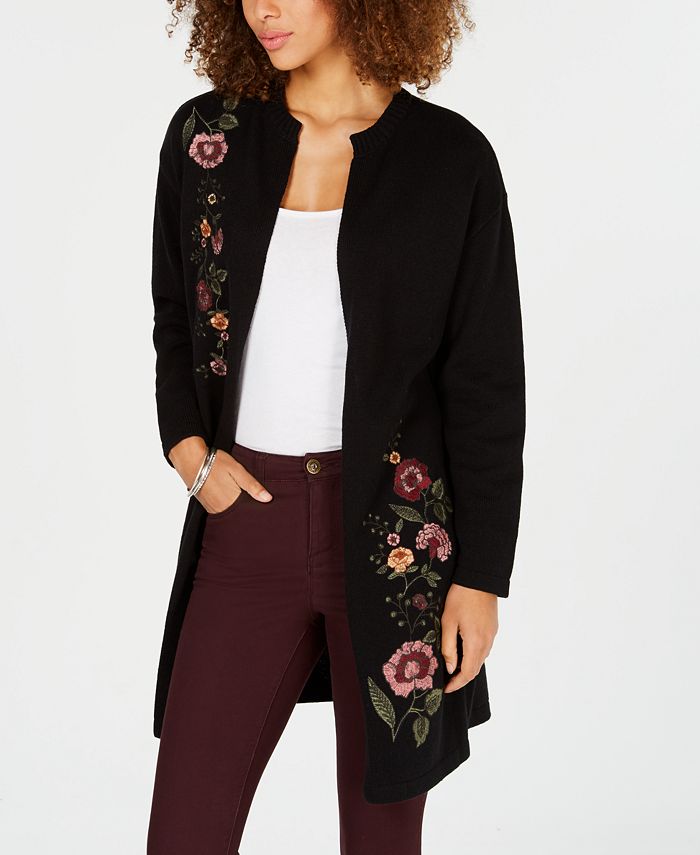 Style Co Embroidered Sweater Duster Coat Created for Macy s