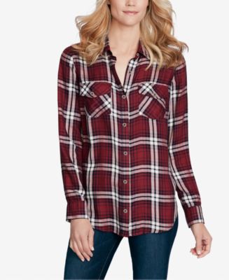 Chemise Jessica Simpson Petunia - à Carreaux Bordeaux Et Noir - M à XXL