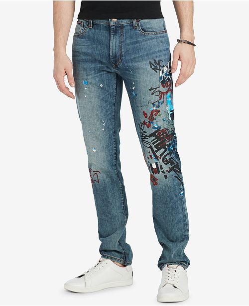 Tommy Hilfiger Men S Oscar Stretch Graffiti Jeans Reviews Jeans Men Macy S