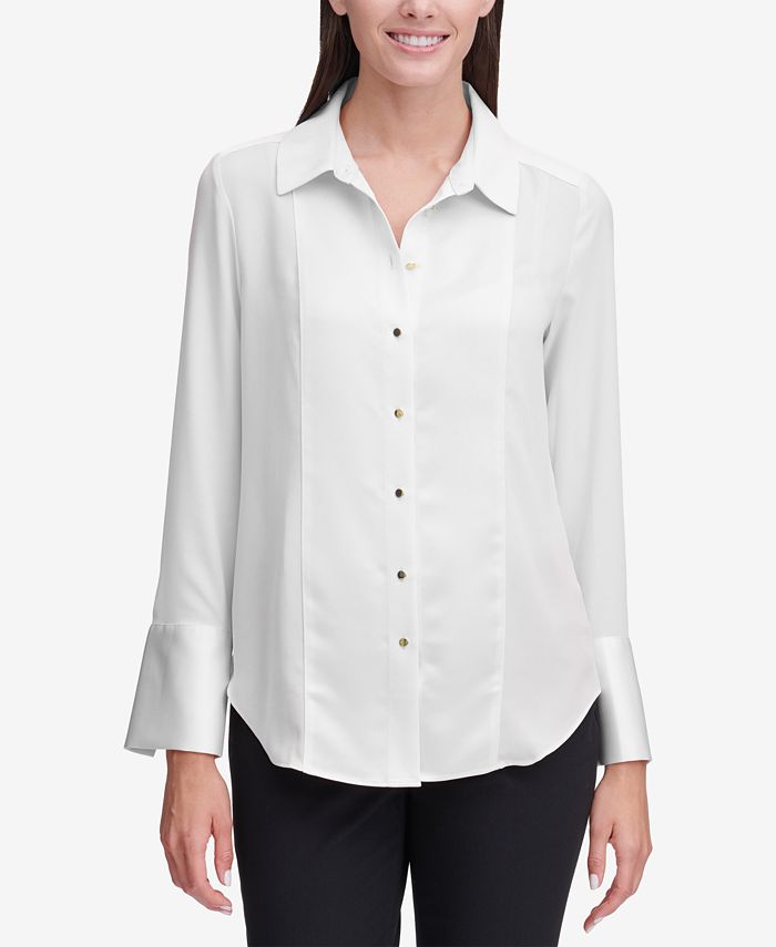 Calvin Klein Contrast-Cuff Shirt - Macy's