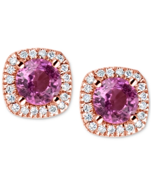 image of Pink Sapphire (1 ct. t.w.) & Diamond (1/6 ct. t.w.) Stud Earrings in 14k Rose Gold