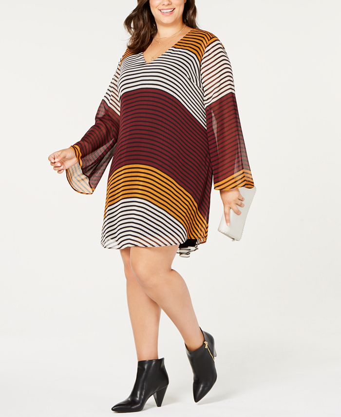 ECI Plus Size Colorbocked Striped Trapeze Dress Macy's