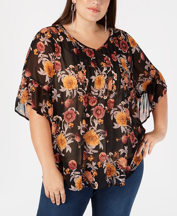 Style And Co Plus Size Floral Print Flutter Sleeve Top Created For Macys And Reviews Tops Plus