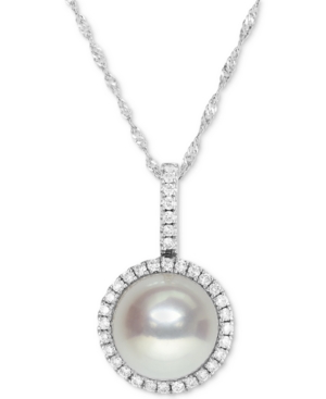 image of Cultured Freshwater Pearl (9mm) and Diamond Halo (1/4 ct. t.w.) Necklace in 14k White Gold, 16