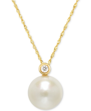image of Cultured Freshwater Pearl (12mm) and Diamond Accent Pendant Necklace in 14k Gold, 16