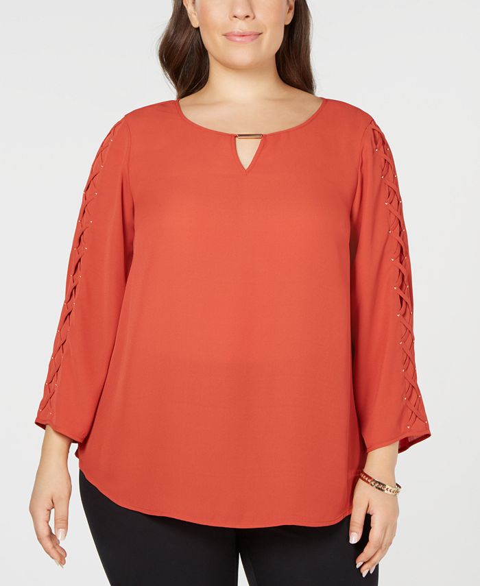 JM Collection Plus Size Lace-Up Top, Created for Macy's - Macy's