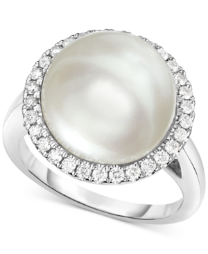image of Cultured South Sea Pearl (12mm) and Diamond (1/3 ct. t.w.) Halo Ring in 14k White Gold