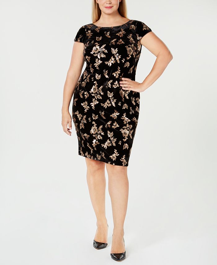 Calvin Klein Plus Size Velvet Cowl-Back Sheath Dress - Macy's