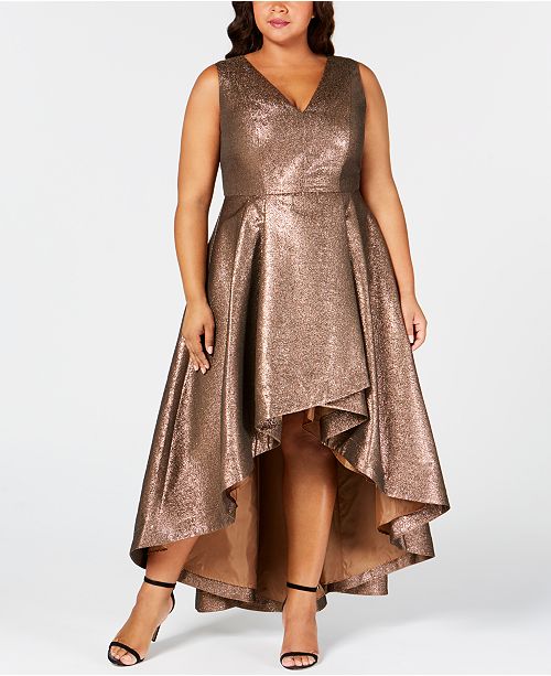 Calvin Klein Plus Size Metallic High-Low Gown - Dresses - Women - Macy&#39;s