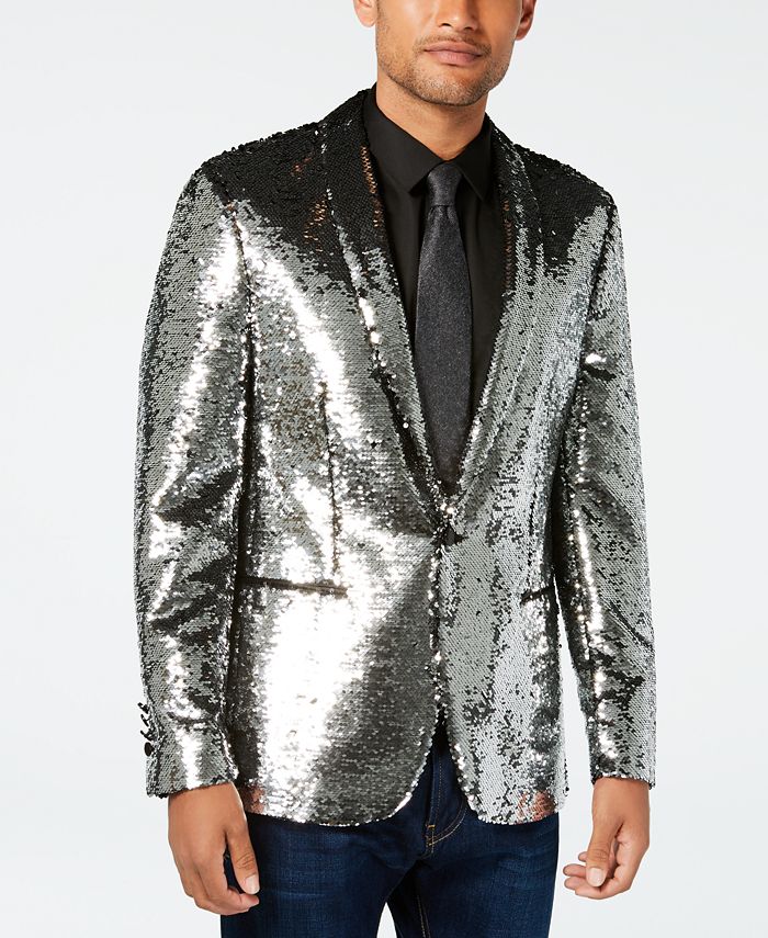 Tallia Men's Slim-Fit Silver/Black Reversible Sequin Dinner Jacket - Macy's