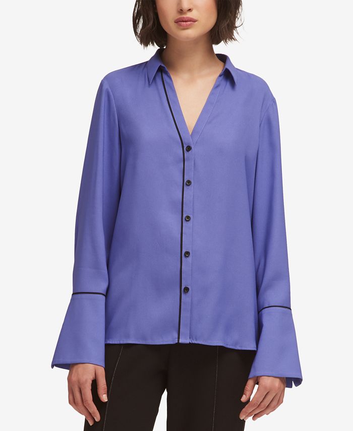 DKNY Bell-Sleeve Piped-Trim Blouse, Created for Macy's - Macy's