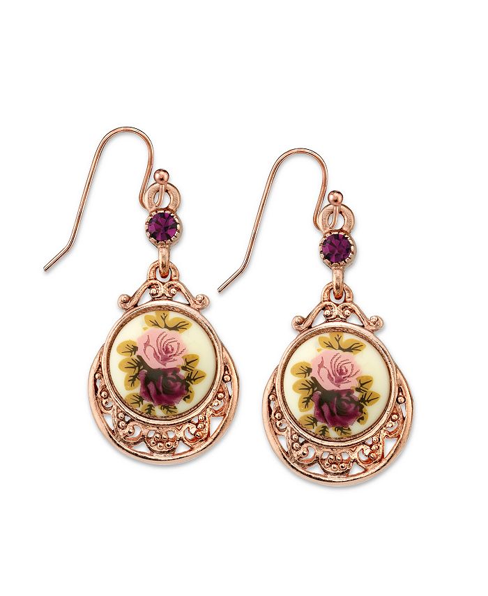 2028 Rose Gold Tone Purple Crystal Flower Drop Earrings - Macy's