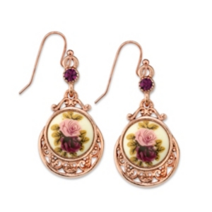 2028 Rose Gold Tone Purple Crystal Flower Drop Earrings