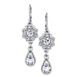 image of 2028 Silver-Tone Crystal Floral Teardrop Earrings