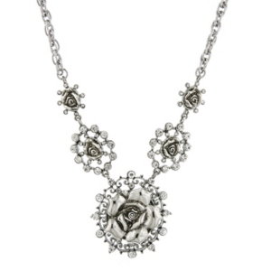image of 2028 Silver-Tone Crystal Multi Flower Drop Necklace 16