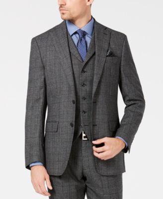 Tallia - Men's Slim-Fit Charcoal Plaid Wool Suit Jacket