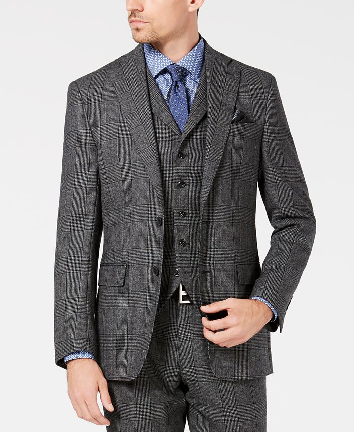 Tallia Men's SlimFit Charcoal Plaid Wool Suit Jacket Macy's