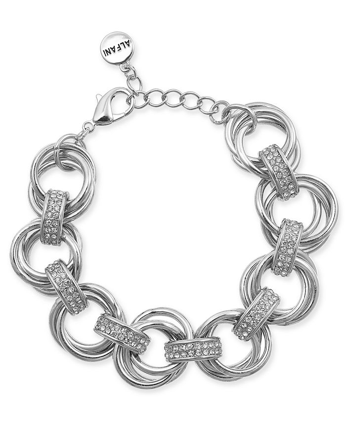 Macy's - Silver-Tone Crystal Accent Multi-Hoop Link Bracelet