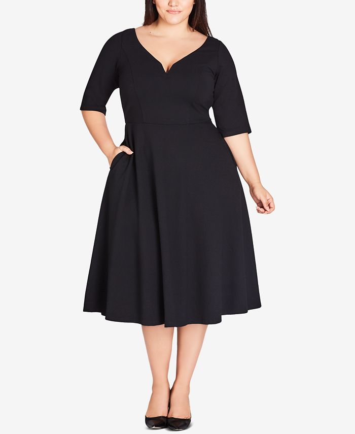 City Chic Trendy Plus Size Sweetheart-Neck Fit & Flare Dress - Macy's