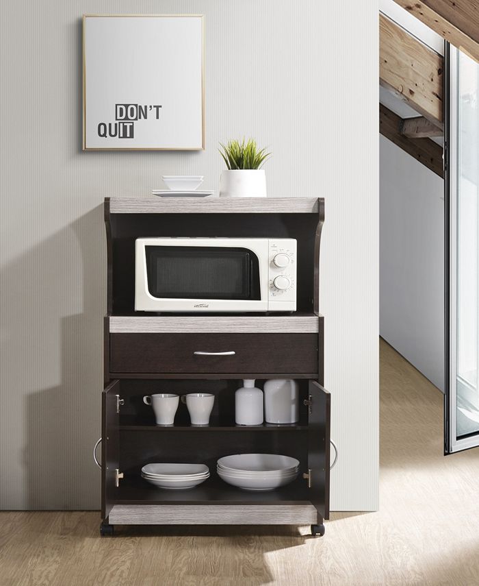 Hodedah Microwave Kitchen Cart in ChocolateGrey Macy