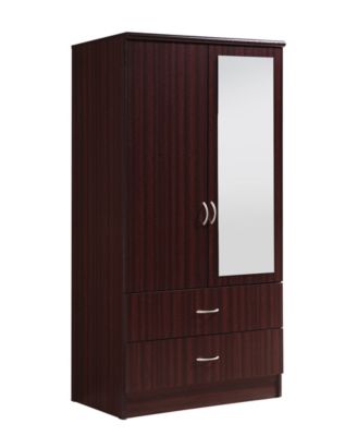 Hodedah - 2-Door Armoire with 2-Drawers, Mirror and Clothing Rod in Mahogany