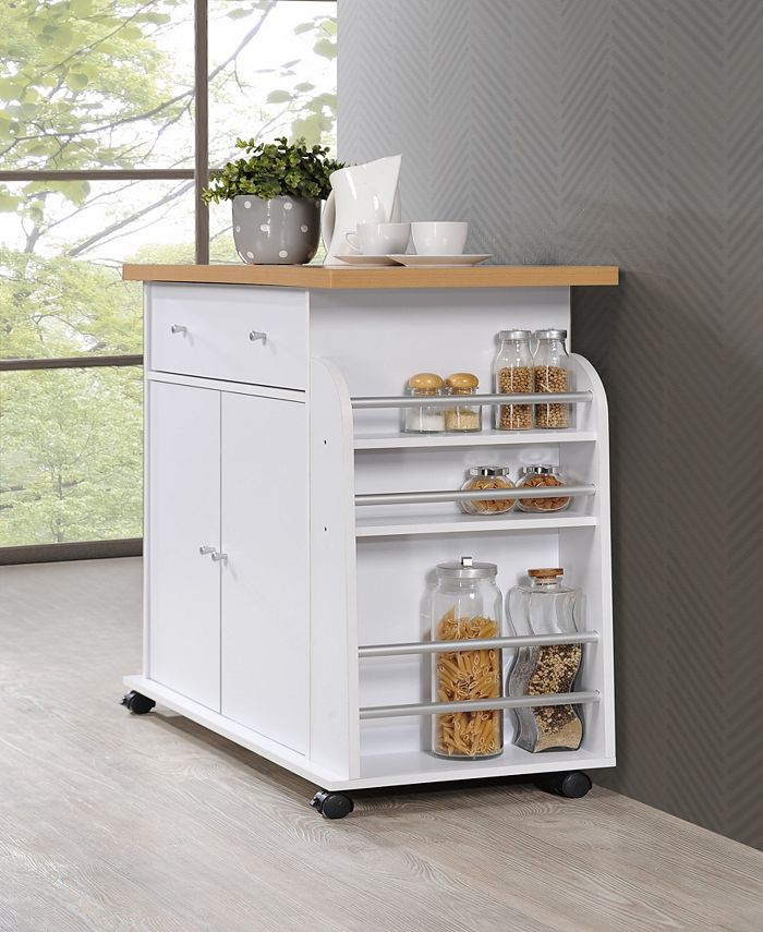 Hodedah Kitchen Cart with Spice Rack in White Macy's