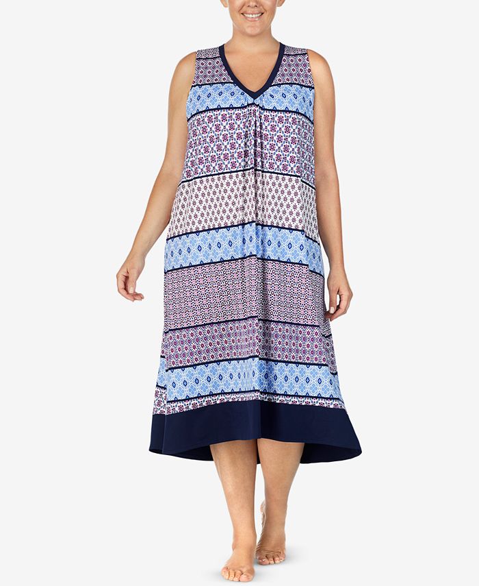 Ellen Tracy Plus Size Printed Long Nightgown - Macy's