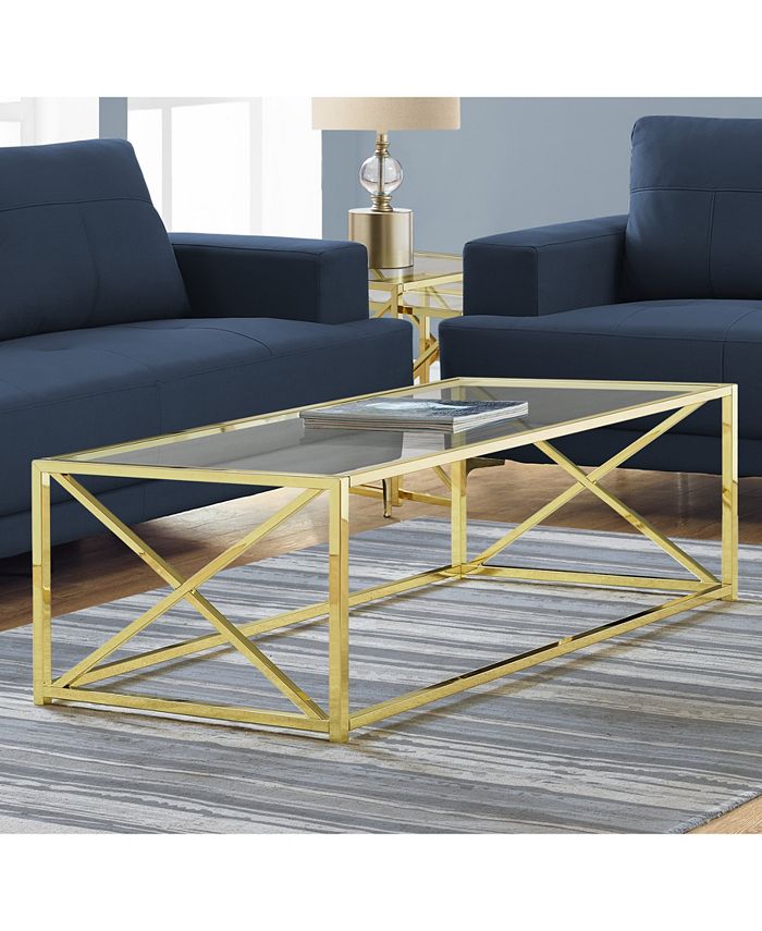 Monarch Specialties - Coffee Table - 44"L Gold Metal With Tempered Glass