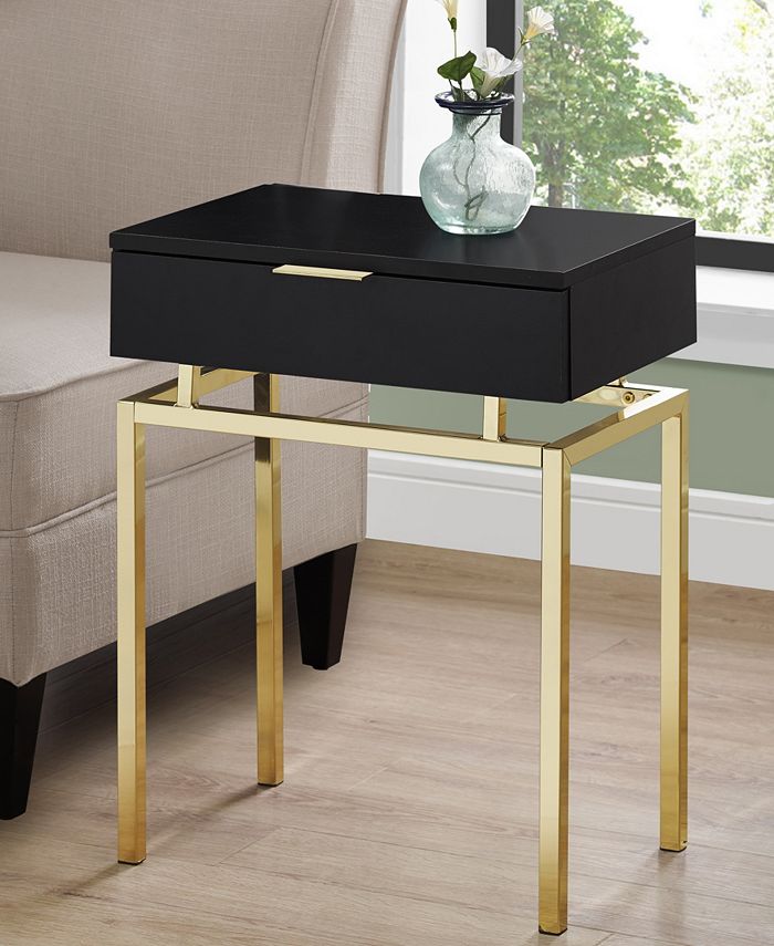 Monarch Specialties in Gold Metal 24"H Side Accent Table in Cappuccino