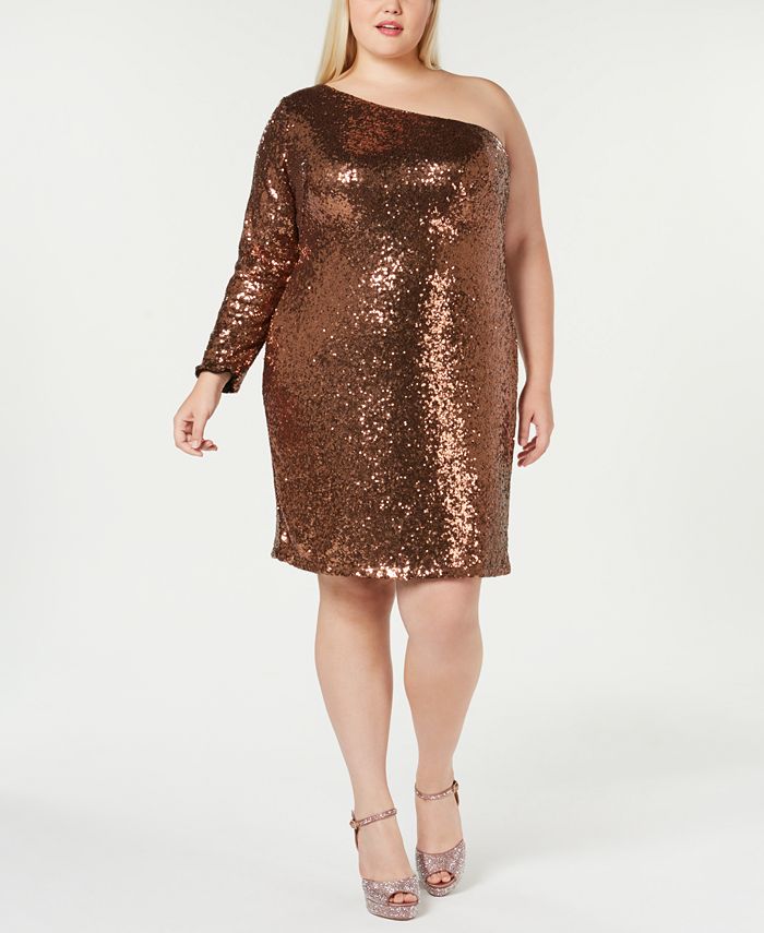 Morgan & Company Trendy Plus Size One-Shoulder Sequined Dress - Macy's