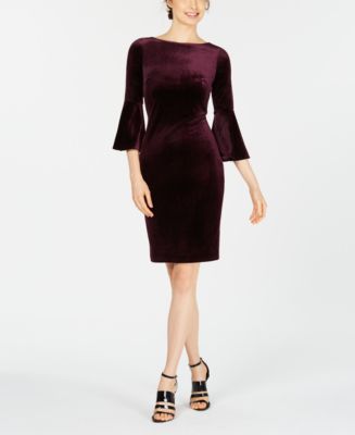 Calvin Klein Bell-Sleeve Velvet Dress & Reviews - Dresses - Women - Macy&#39;s
