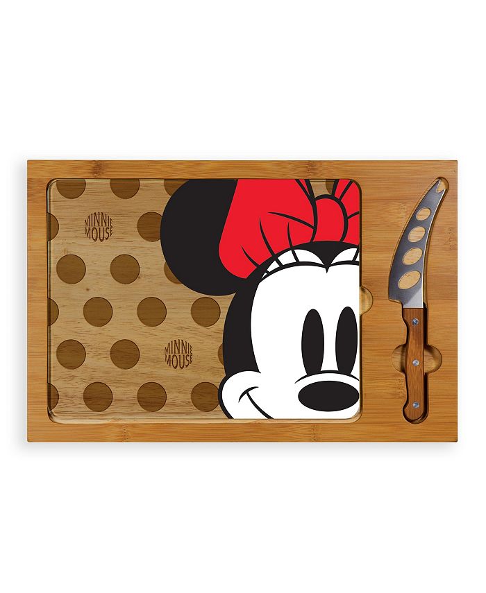 Disney - Minnie Mouse Button Eye Icon Glass Top Cutting Board & Knife Set