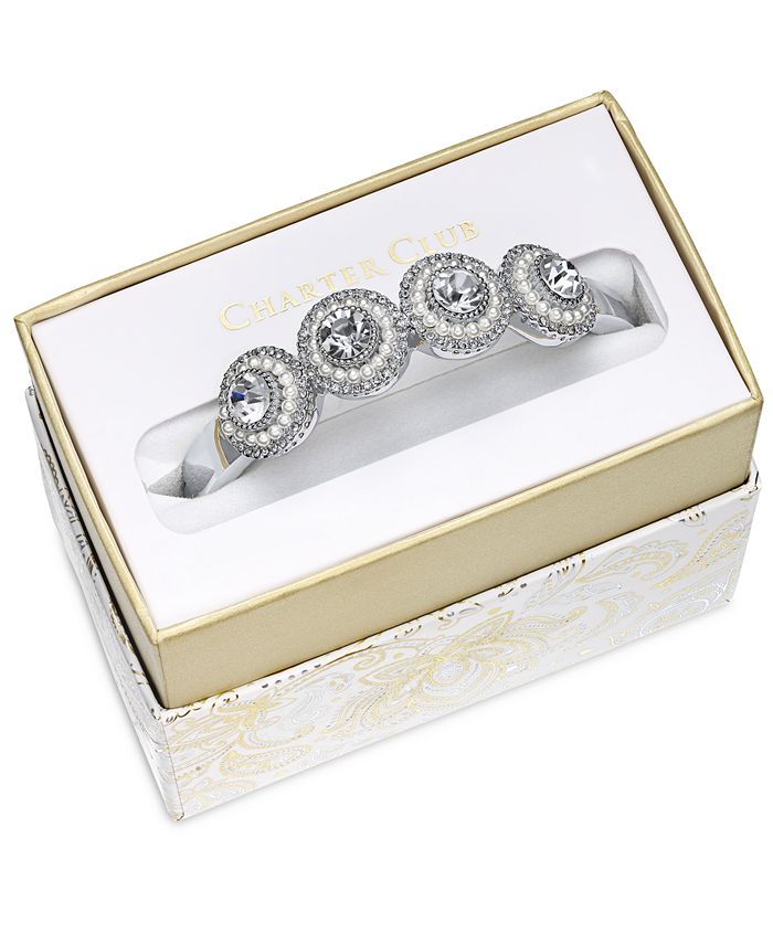 Charter Club SilverTone Crystal & Imitation Pearl Cluster Bangle