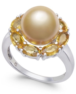 image of Cultured Golden South Sea Pearl (10mm) & Yellow Sapphire (3-1/5 ct. t.w.) Ring in Sterling Silver