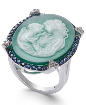 image of Green Agate, Sapphire (1/2 ct. t.w.) & Diamond Accent Mother & Child Cameo Ring in Sterling Silver