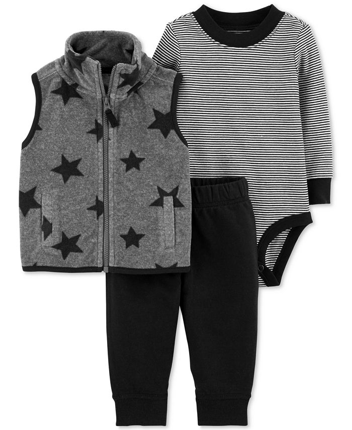 Carter's Baby Boys 3Pc. Fleece Vest, Bodysuit & Jogger Pants Set Macy's