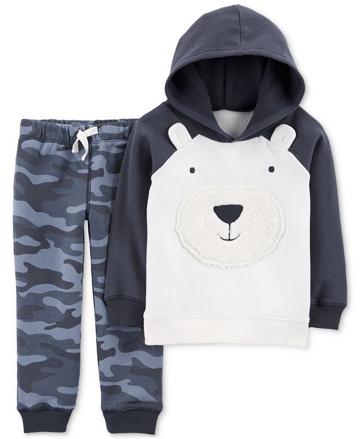 Carter's 2pc Baby Boy Neutral Bear Velour Long-Sleeve Top and Jogger Pants Set