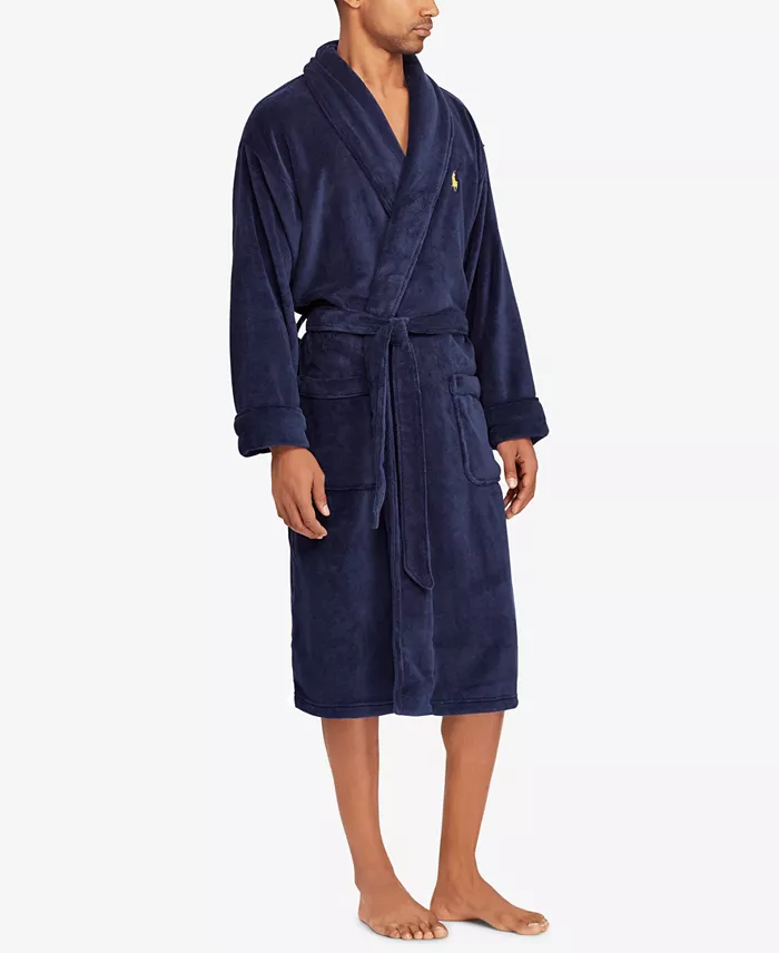 Men's Microfiber Plush Shawl Collar Robe - thumbnail 4