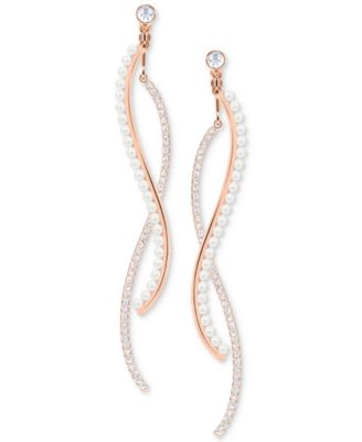 Swarovski - Rose Gold-Tone Crystal & Imitation Pearl Wavy Bar Jacket Earrings