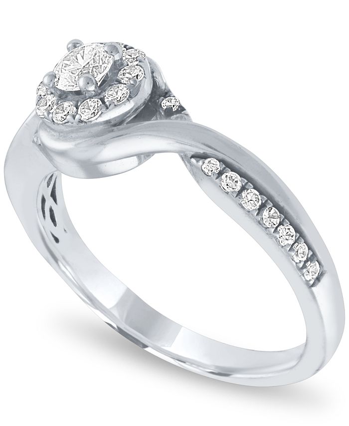 Macy's Diamond Halo Engagement Ring (1/2 ct. t.w.) in 14k White Gold ...