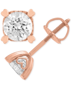 image of Diamond Stud Earrings in Heart Shape Prongs ( 1 ct. t.w.) in 14k Rose Gold