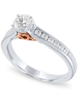 image of Certified Diamond Two-Tone Halo Engagement Ring (1/2 ct. t.w.) in 14k Rose and White Gold